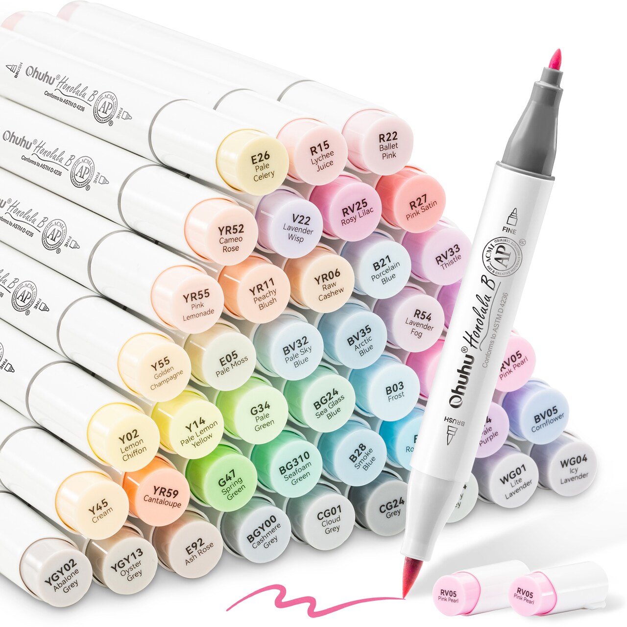 Ohuhu Honolulu B Pastel Alcohol Brush Markers - Blossoming/ Sweetness 48 New Pastel Colors - Brush & Fine Dual Tips